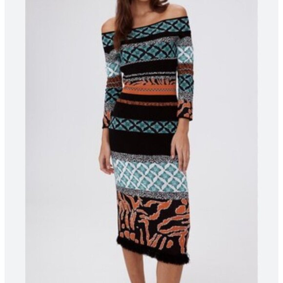 Diane von Furstenberg Multicolour Knit Stretch Midi Dress 14 - Picture 1 of 5